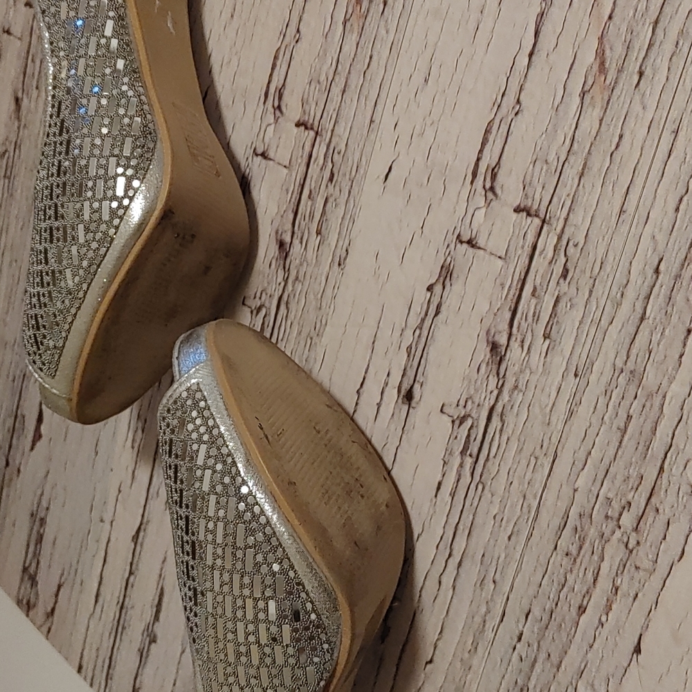 Nobleez silver pattern wedding high heel needle shoes size 8 - Picture 10 of 16
